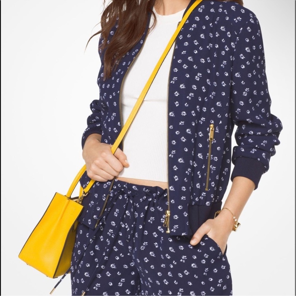 Michael Kors Floral Navy Bomber Jacket Size XSmall